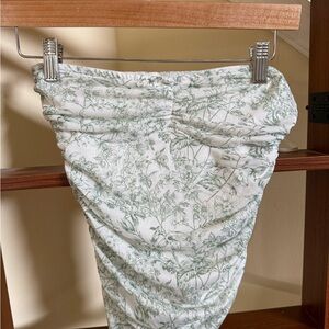 SHEIN White and Sage Botanical Ruched Pencil Shirt